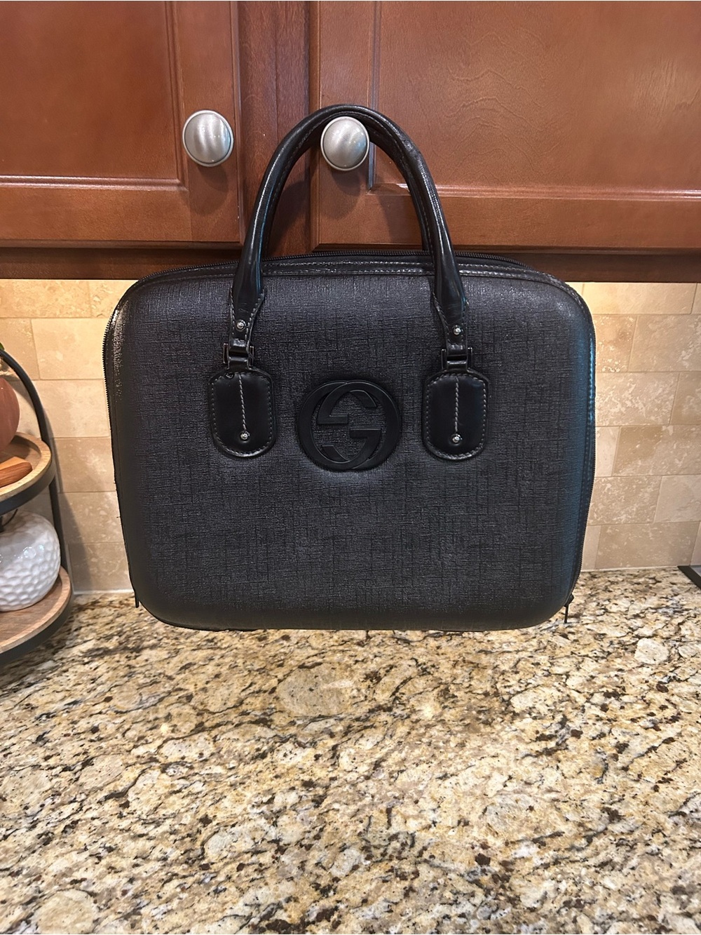 GUCCI Business Bag Double G Interlocking G Black Leather Vintage